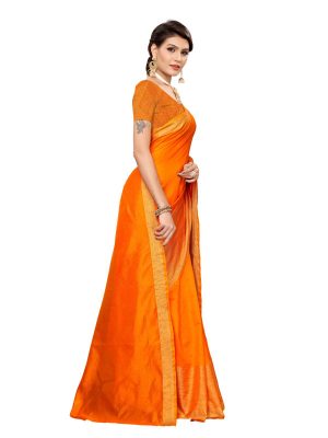 Chandrayaan Orange Cotton Polyester Silk Weaving Saree With Blouse