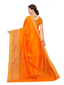 Chandrayaan Orange Cotton Polyester Silk Weaving Saree With Blouse