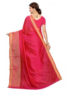 Chandrayaan Pink Cotton Polyester Silk Weaving Saree With Blouse