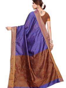 Ikkat Chokda Blue Cotton Polyester Silk Weaving Saree With Blouse
