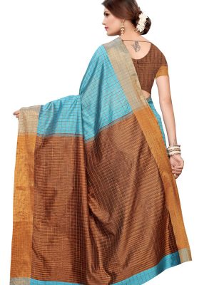 Ikkat Chokda Rama Cotton Polyester Silk Weaving Saree With Blouse