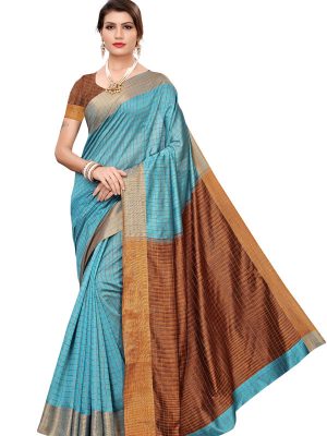 Ikkat Chokda Rama Cotton Polyester Silk Weaving Saree With Blouse