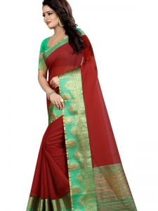 Lal Keri Cotton Polyester Silk Weaving Saree With Blouse