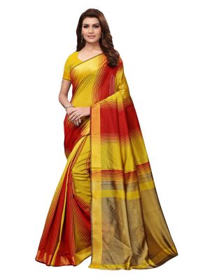 Maniyar Mustard Cotton Polyester Silk Weaving Saree With Blouse