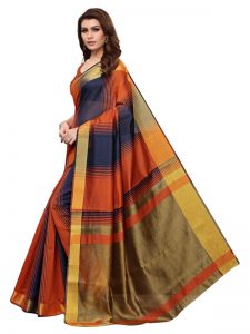 Maniyar Orange Cotton Polyester Silk Weaving Saree With Blouse