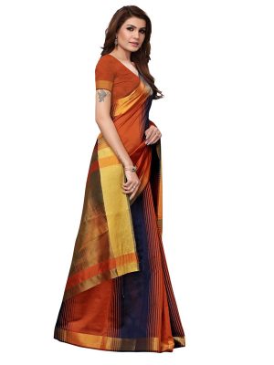 Maniyar Orange Cotton Polyester Silk Weaving Saree With Blouse
