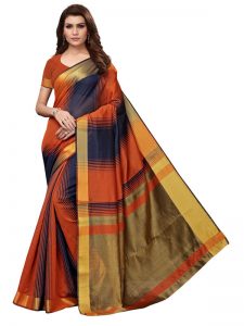 Maniyar Orange Cotton Polyester Silk Weaving Saree With Blouse