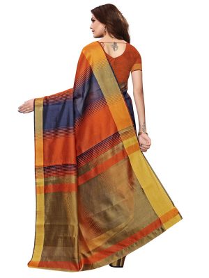 Maniyar Orange Cotton Polyester Silk Weaving Saree With Blouse