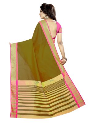 Mastani Weaving Green Cotton Polyester Silk Weaving Saree With Blouse