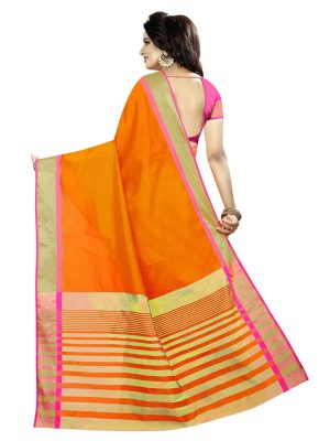 Mastani Weaving Orange Cotton Polyester Silk Weaving Saree With Blouse