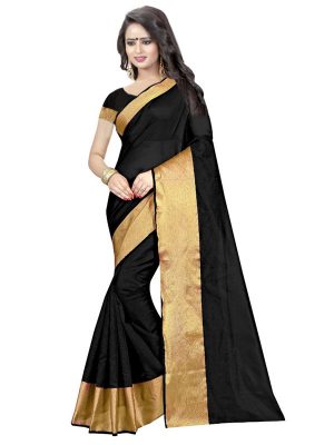 Monika Black Ns Cotton Polyester Silk Weaving Saree With Blouse