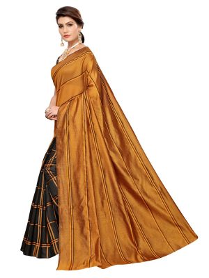 Payal Gold Black Cotton Polyester Silk Weaving Saree With Blouse