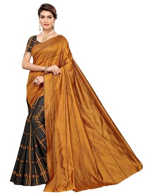 Payal Gold Black Cotton Polyester Silk Weaving Saree With Blouse