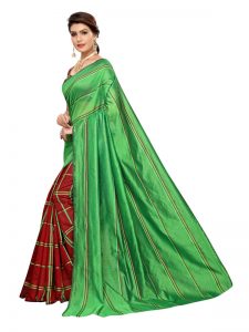 Payal Green Red Cotton Polyester Silk Weaving Saree With Blouse
