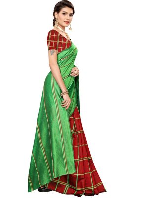 Payal Green Red Cotton Polyester Silk Weaving Saree With Blouse