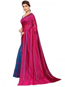 Payal Pink Blue Cotton Polyester Silk Weaving Saree With Blouse