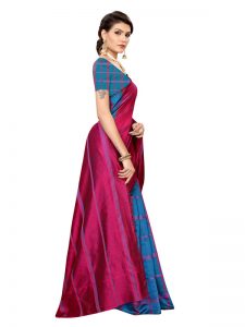 Payal Pink Blue Cotton Polyester Silk Weaving Saree With Blouse