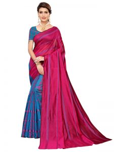 Payal Pink Blue Cotton Polyester Silk Weaving Saree With Blouse