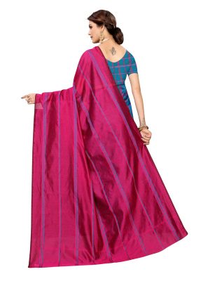 Payal Pink Blue Cotton Polyester Silk Weaving Saree With Blouse