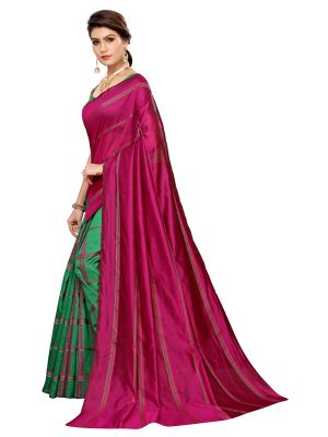 Payal Wine Green Cotton Polyester Silk Weaving Saree With Blouse
