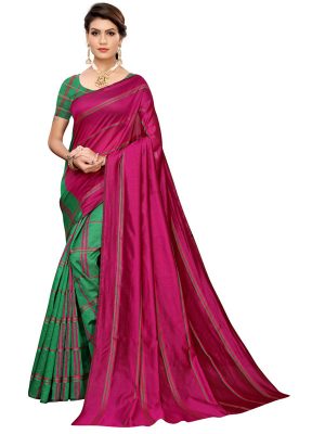 Payal Wine Green Cotton Polyester Silk Weaving Saree With Blouse