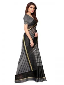 Rustam Black Cotton Polyester Silk Weaving Saree With Blouse