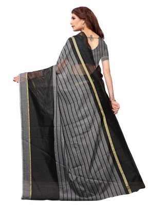 Rustam Black Cotton Polyester Silk Weaving Saree With Blouse