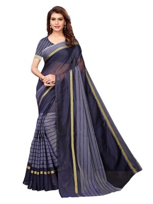 Rustam Navy Cotton Polyester Silk Weaving Saree With Blouse