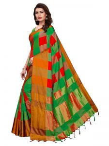 Salimar Mustard Cotton Polyester Silk Weaving Saree With Blouse