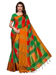 Salimar Mustard Cotton Polyester Silk Weaving Saree With Blouse