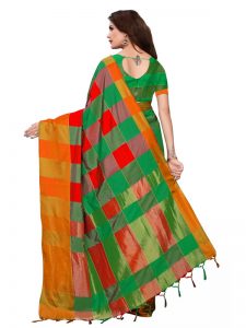 Salimar Mustard Cotton Polyester Silk Weaving Saree With Blouse