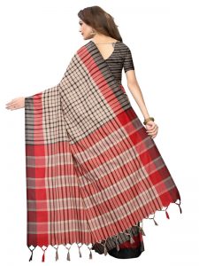 Terra Checks Black Cotton Polyester Silk Weaving Saree With Blouse