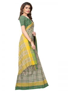 Terra Checks Green Cotton Polyester Silk Weaving Saree With Blouse