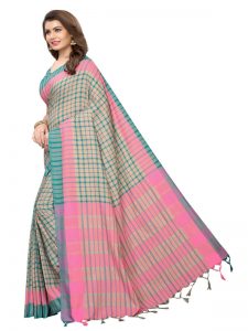 Terra Checks Rama Cotton Polyester Silk Weaving Saree With Blouse