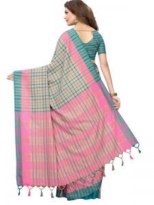 Terra Checks Rama Cotton Polyester Silk Weaving Saree With Blouse