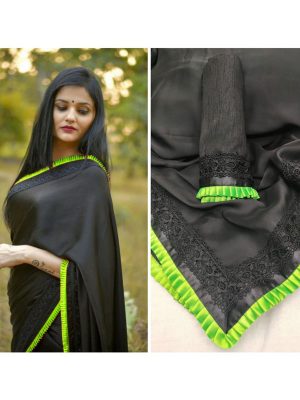 Black Beauty Green Georgette Embroidered Designer Sarees With Blouse