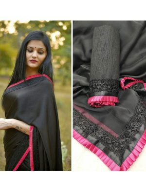 Black Beauty Pink Georgette Embroidered Designer Sarees With Blouse
