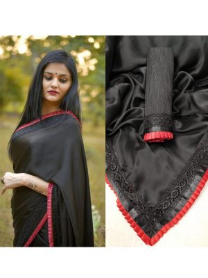 Black Beauty Red Georgette Embroidered Designer Sarees With Blouse