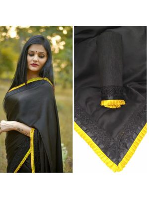 Black Beauty Yellow Georgette Embroidered Designer Sarees With Blouse