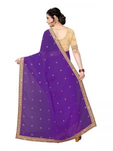 Diamond Queen Violet Georgette Embroidered Designer Sarees With Blouse