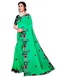 Divine Green Georgette Embroidered Designer Sarees With Blouse