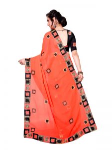 Divine Orange Georgette Embroidered Designer Sarees With Blouse