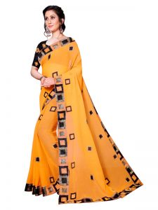 Divine Yellow Georgette Embroidered Designer Sarees With Blouse