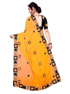 Divine Yellow Georgette Embroidered Designer Sarees With Blouse