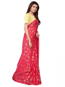 Foil Floral Pink Rangoli Silk Foil Print Designer Sarees With Blouse