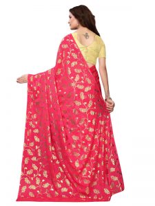 Foil Floral Pink Rangoli Silk Foil Print Designer Sarees With Blouse