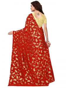 Foil Floral Red Rangoli Silk Foil Print Designer Sarees With Blouse