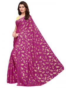 Foil Floral Wine Rangoli Silk Foil Print Designer Sarees With Blouse