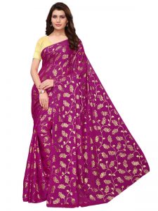 Foil Floral Wine Rangoli Silk Foil Print Designer Sarees With Blouse