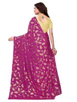 Foil Floral Wine Rangoli Silk Foil Print Designer Sarees With Blouse